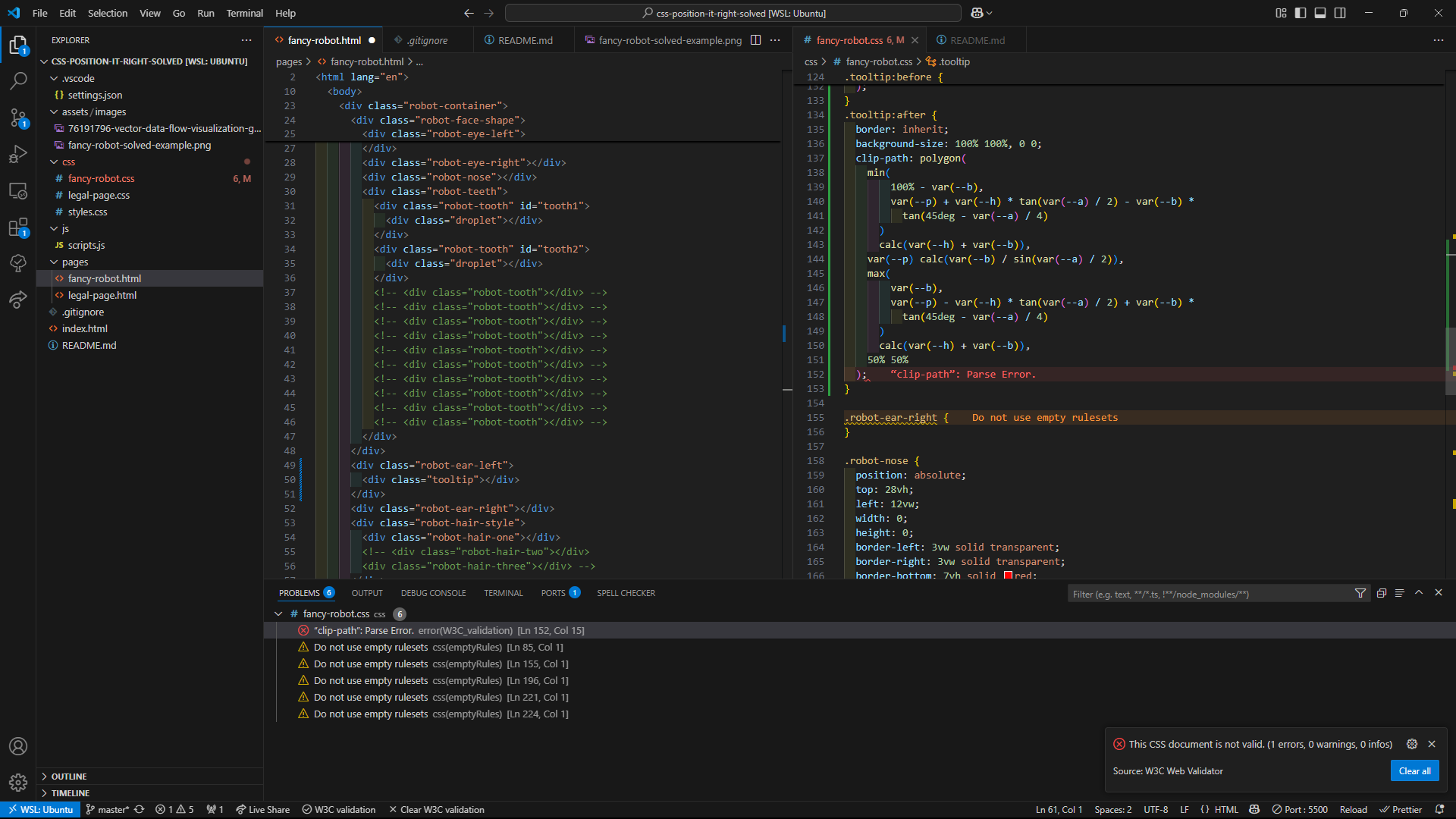 screen shot of the problem